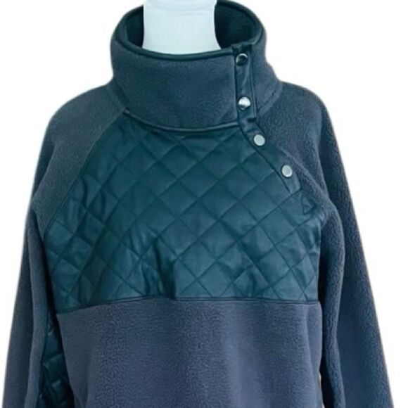 Abercrombie & Fitch Quilted Fleece Asymmetrical snap Pullover Dark Gray Sz L - Picture 2 of 7
